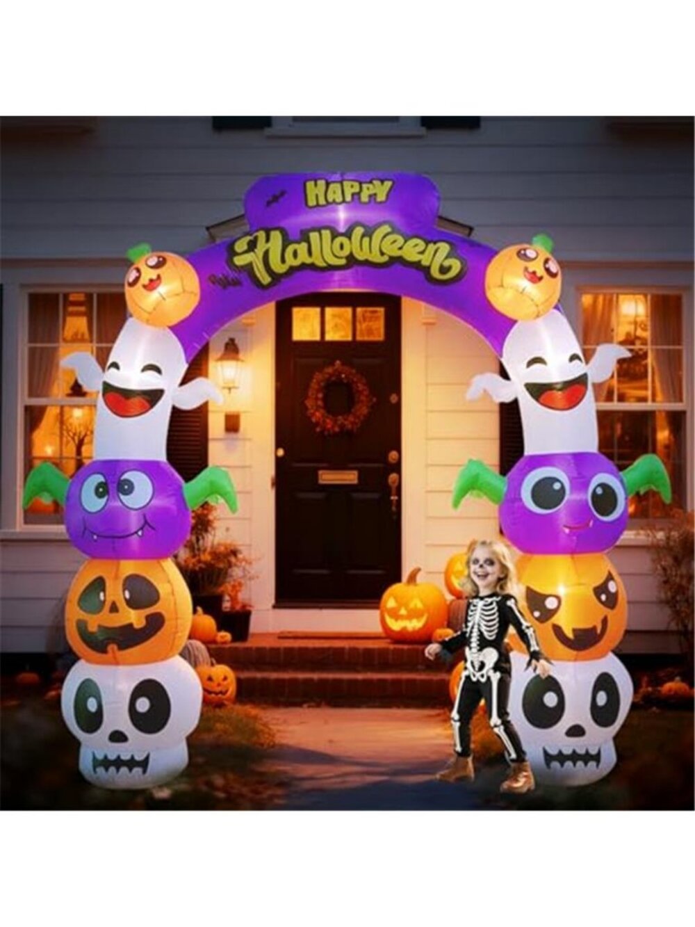 8FT Halloween Inflatable Archway with LEDs, Pumpkins & Ghosts